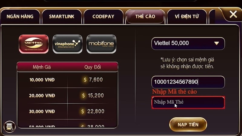 Hướng dẫn cách nạp tiền G63 online