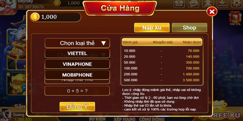 Nạp tiền vô cùng đơn giản