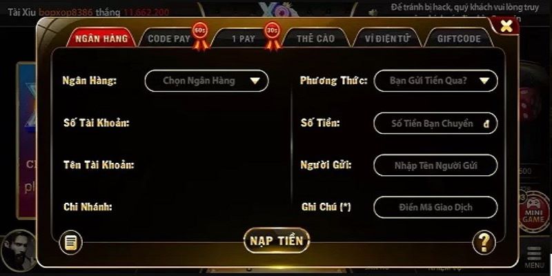 Chi tiết cách nạp tiền tại x8 club